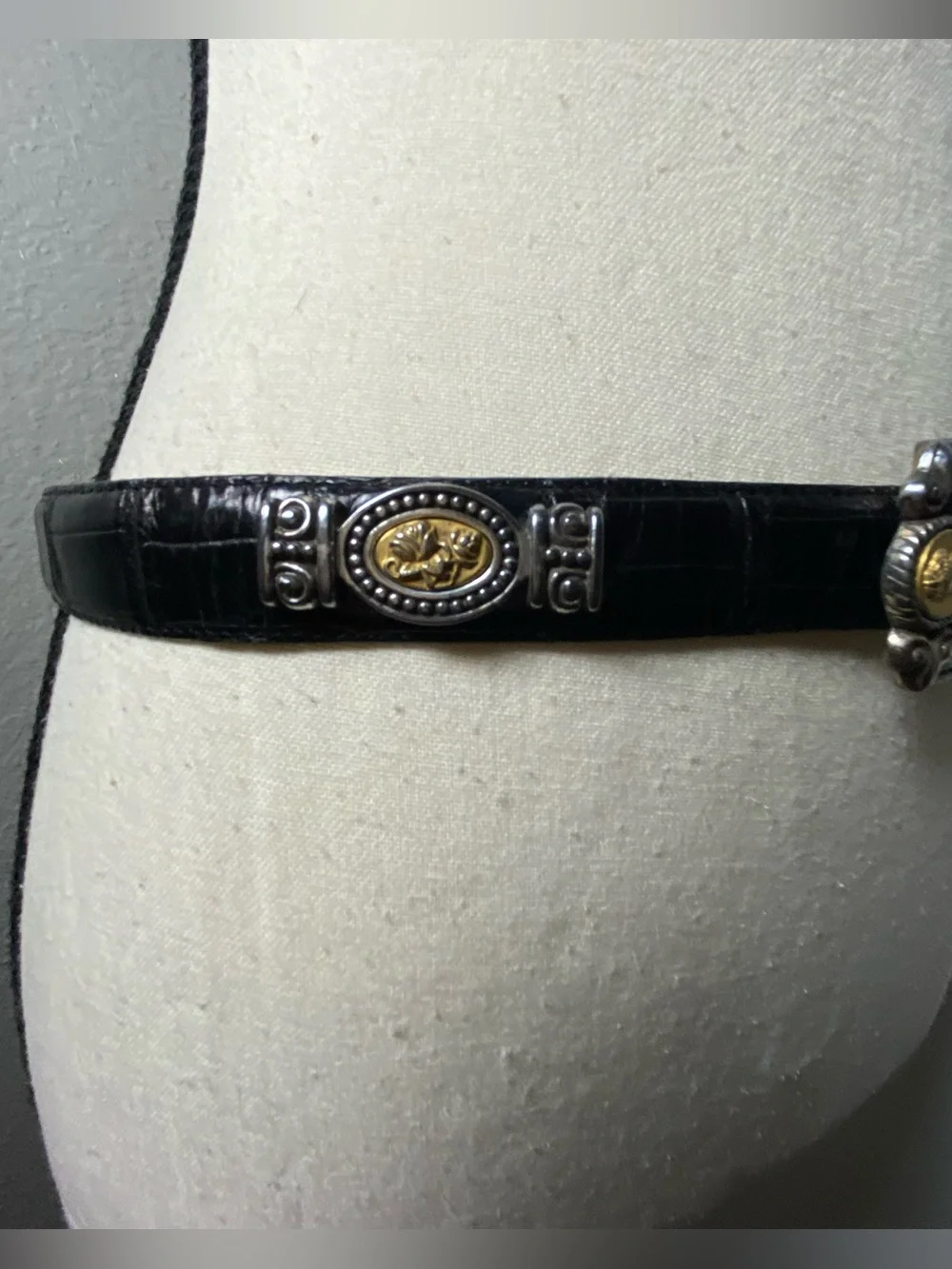 Vintage Brighton Museum Black Croc Leather Coin Belt Size Ladg